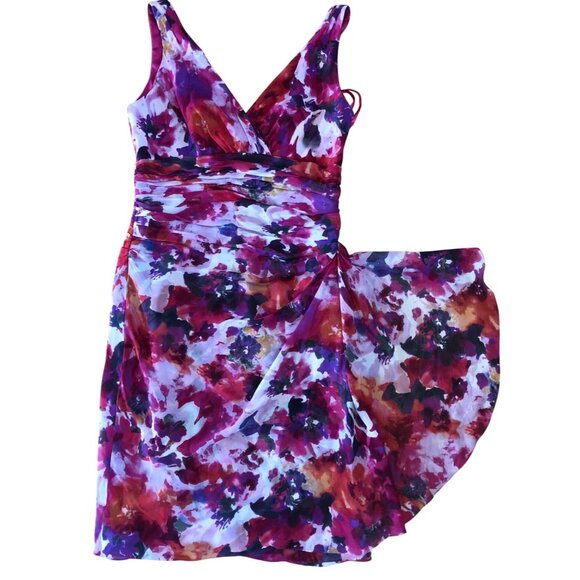 Lauren Ralph Lauren Floral 100% Silk Sleeveless V-Neck Ruched Dress Size 8 - Picture 3 of 8
